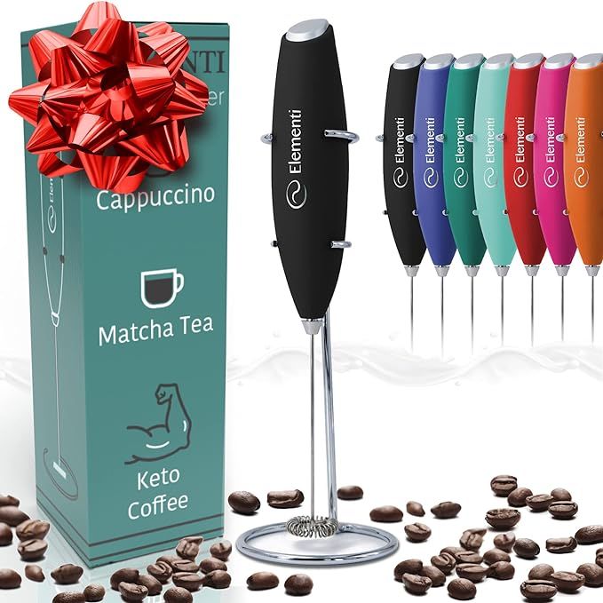 Elementi Milk Frother Wand & Matcha Mixer, Mini Electric Whisk for Coffee - Frother for Coffee - ... | Amazon (US)