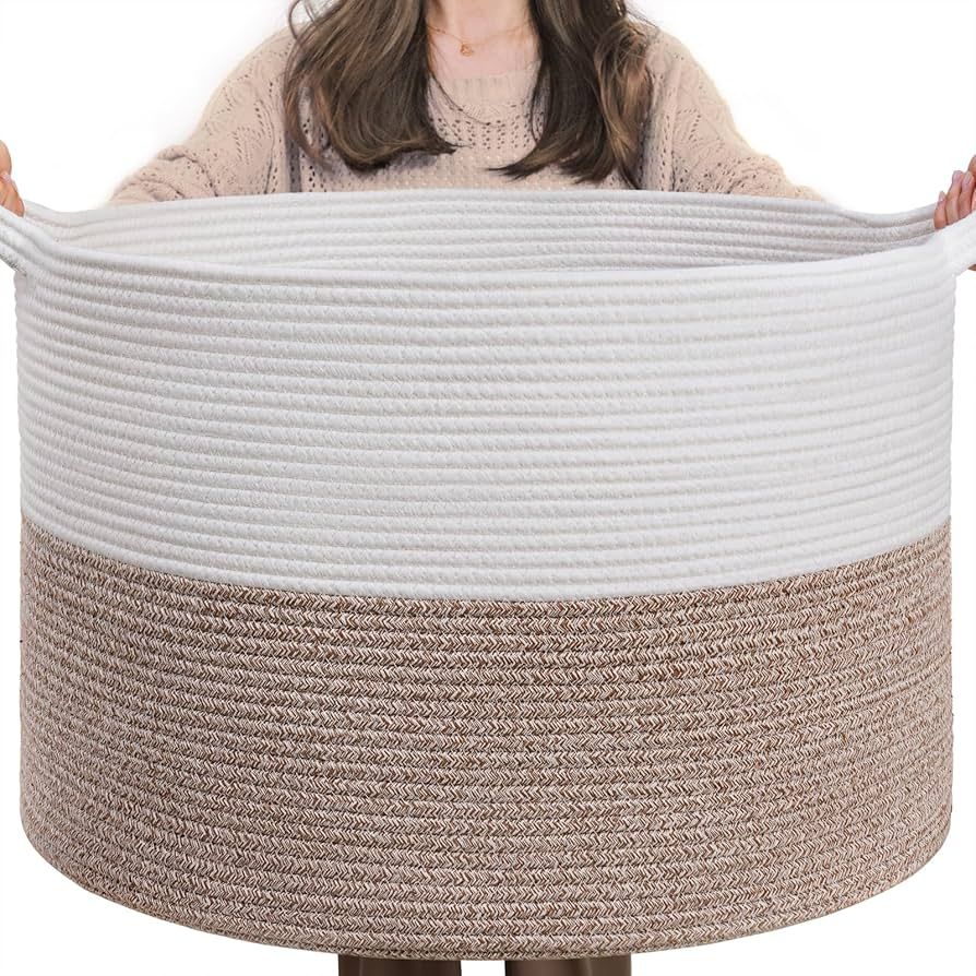 INDRESSME XXXLarge Cotton Rope Basket 21.7" x 21.7" x 13.8" Woven Baby Laundry Blanket Basket Toy... | Amazon (US)