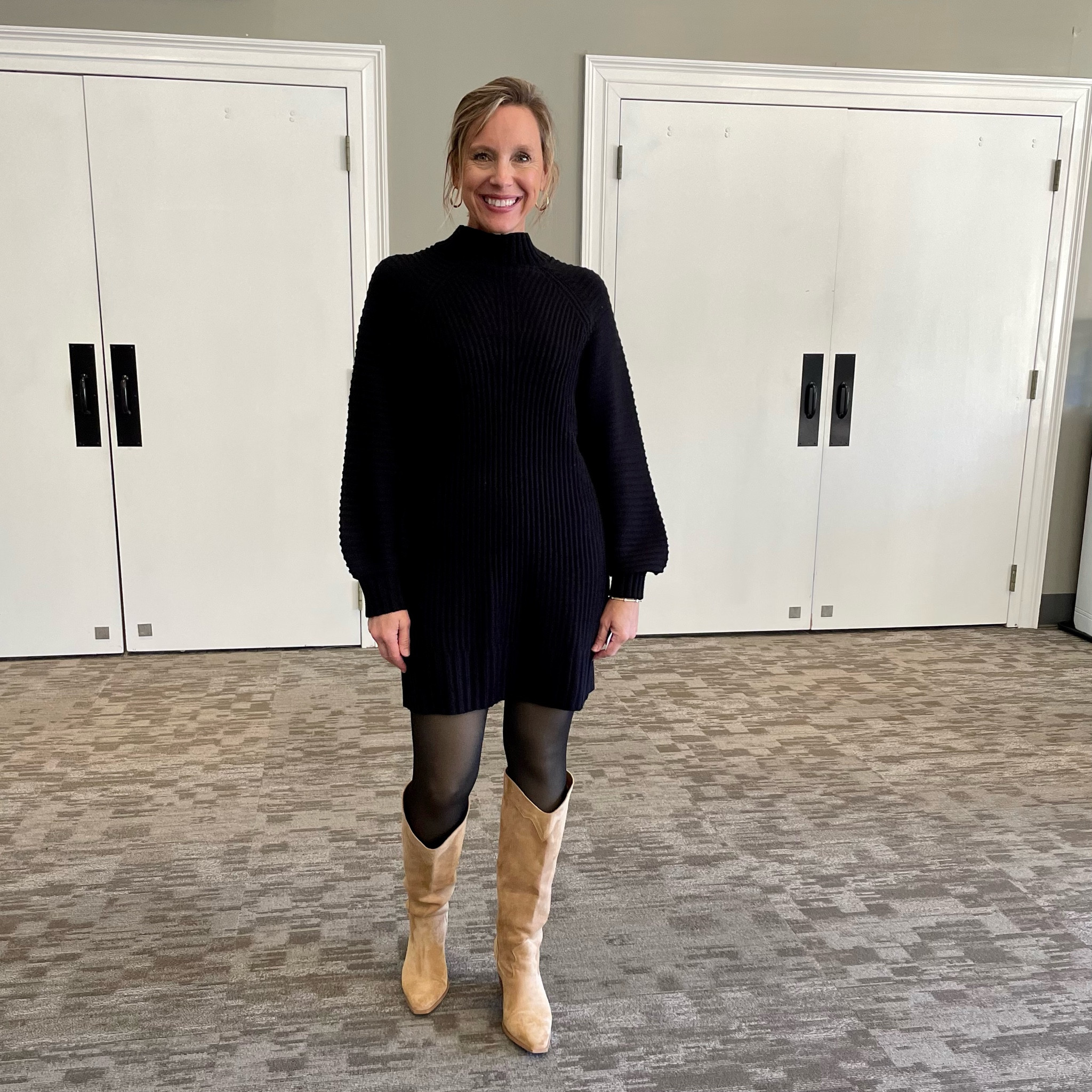 I’ll be honest, I struggle with the sweater dress craze. If you have long legs, most are too short. But not this one. I feel like the tights and a tall boot also give me a bit more comfort. I wore this one to church yesterday and got a lot of compliments. I’m normally a small and sized up to a Medium in the dress. I was grateful for the extra length and for the dress to not be so clingy. 

#LTKfindsunder50 #LTKshoecrush #LTKstyletip