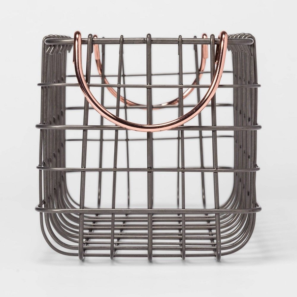 Wire Tank Top Basket With Pewter Finish And Copper Handle 16""X6""X6"" - Threshold , Silver Brown | Target