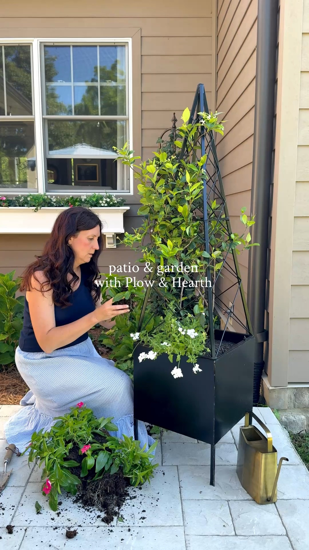 #AD Patio and garden ready with these items from @plowandhearth 
The obelisk planters add some drama to the back patio, and this metal arbor replaces my DIY one that blew over. Loving these solar powered lanterns #plowandhearth #plowandhearthpartner

#LTKdayinmylife #LTKSeasonal #LTKHome