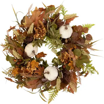 Pumpkins and Leaves Artificial Fall Harvest Wreath - 26" - Unlit | Nordstrom