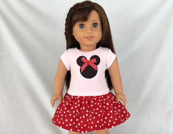 Minnie Mouse T-Shirt and Polka Dot Skirt for American Girl/18 Inch Doll | Etsy (US)