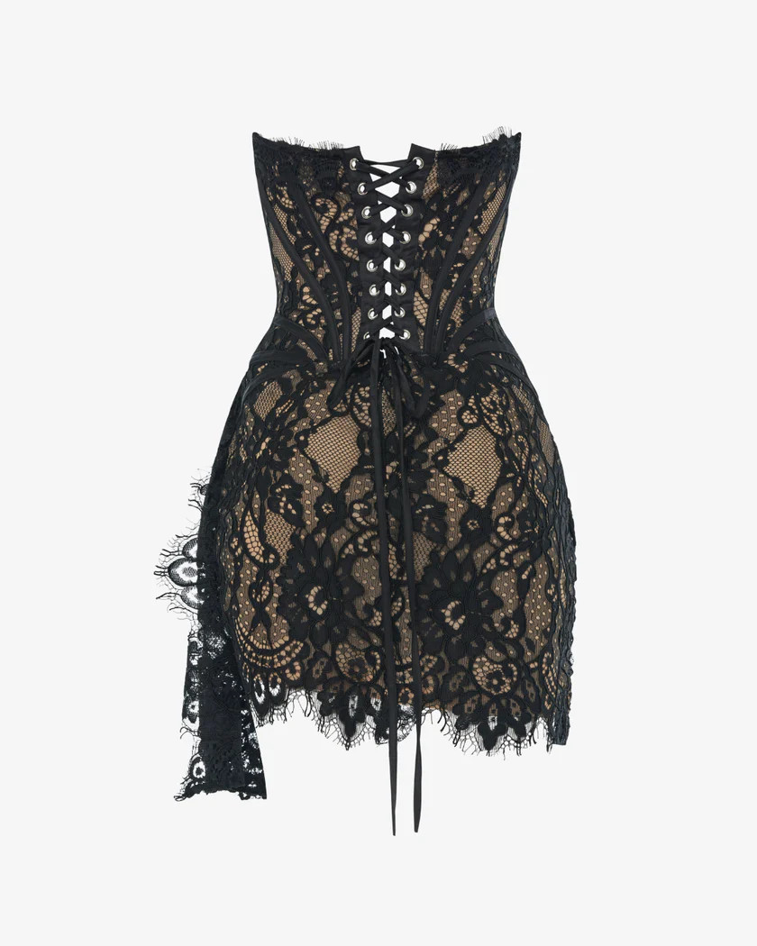 Black lace corset draped mini dress | Heiress Beverly Hills