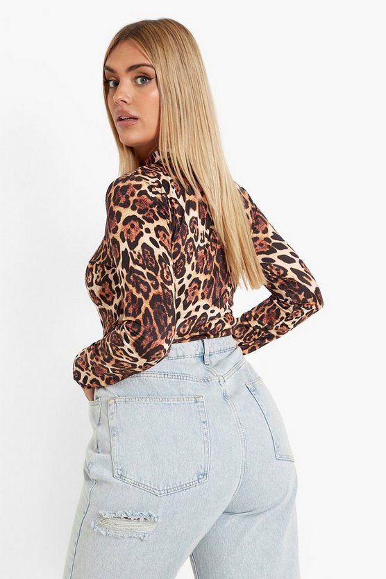 Plus Leopard Print Long Sleeve Bodysuit | Boohoo.com (US & CA)