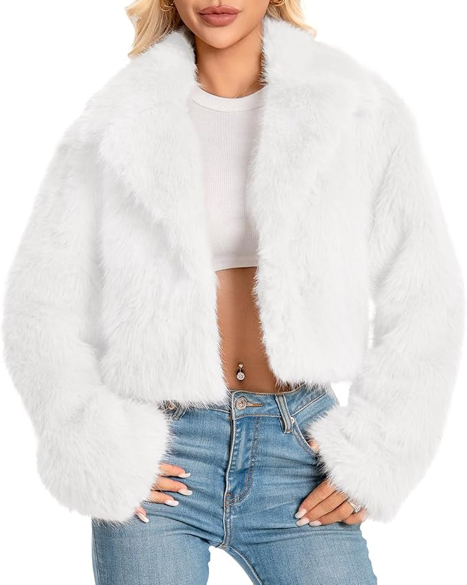 Fur Coats For Women,Plus Size Cropped Faux Fuzzy Jacket Fluffy Fall Coat. | Amazon (US)