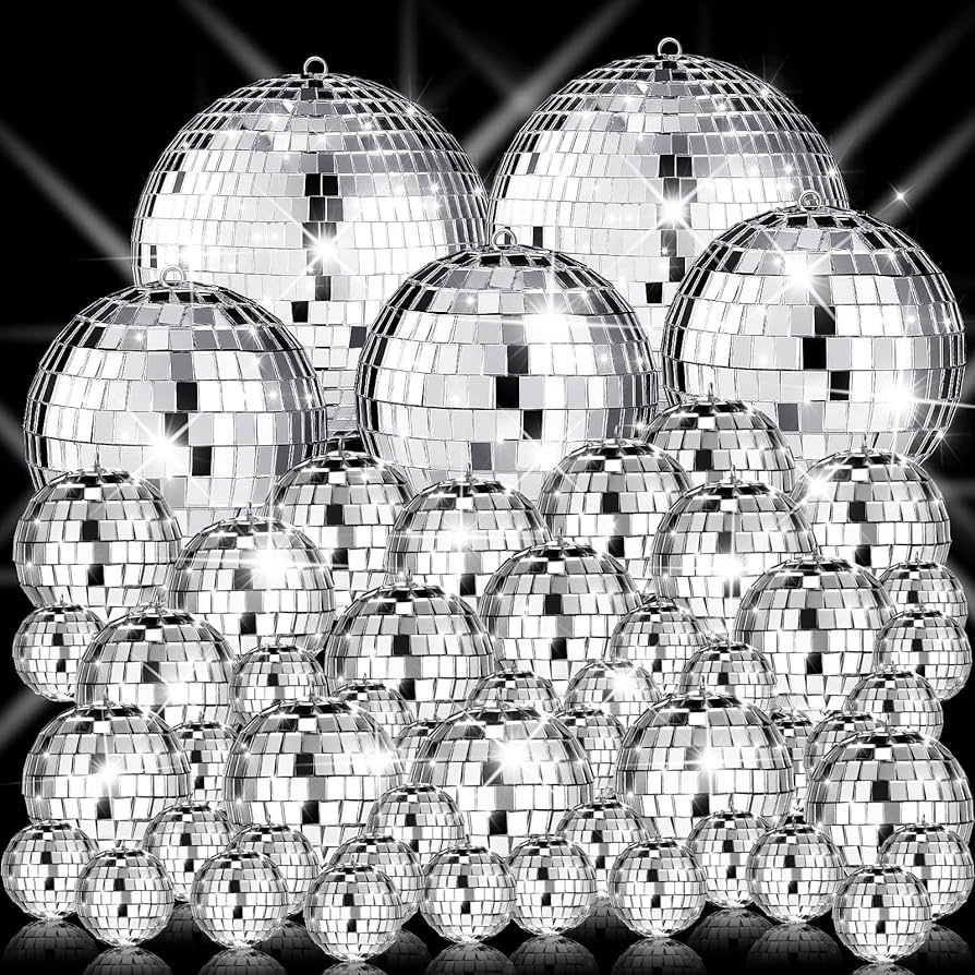 50 Pcs Disco Balls Ornaments Mini Disco Balls Silver Hanging Decorations Reflective Mirror Ball C... | Amazon (US)