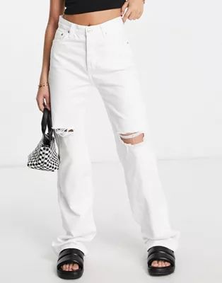 Mango straight leg ripped jeans in white | ASOS (Global)