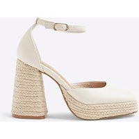 River Island Womens Cream Raffia Platform Block Heeled Shoes | River Island UK & IE