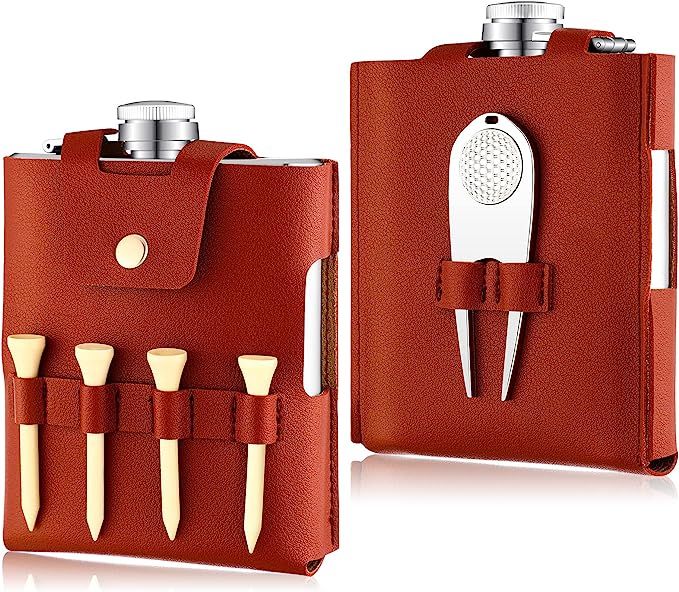 Golf Flask Gift Set 7 oz Stainless Steel Golf Flask with Leather Case Golf Accessories for Men an... | Amazon (US)