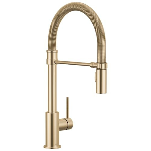 Delta Trinsic Pro Style Commercial Kitchen Faucet with Pull Down Sprayer, Single Hole Brushed Gold Kitchen Sink Faucet, Single Handle, Champagne Bronze 9659-CZ-DST | Amazon (US)