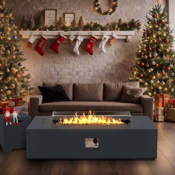 56 Inch Outdoor Propane Fire Pit Table, 50,000 BTU Iron Rectangular Gas Fire Pits for Outside | Bed Bath & Beyond