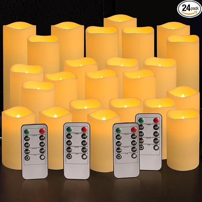 Set of 24 Waterproof Outdoor Flameless Candles, LED Candles with 4 Remote and Timer,(H 4" 5" 6" x... | Amazon (US)