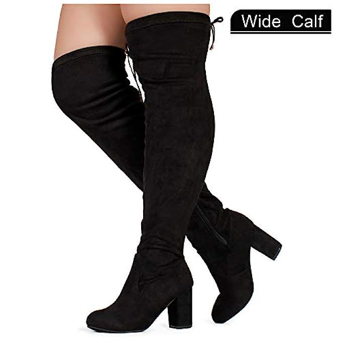 RF ROOM OF FASHION Women's Over The Knee Block Chunky Heel Stretch Boots (Medium and Wide Calf) | Amazon (US)