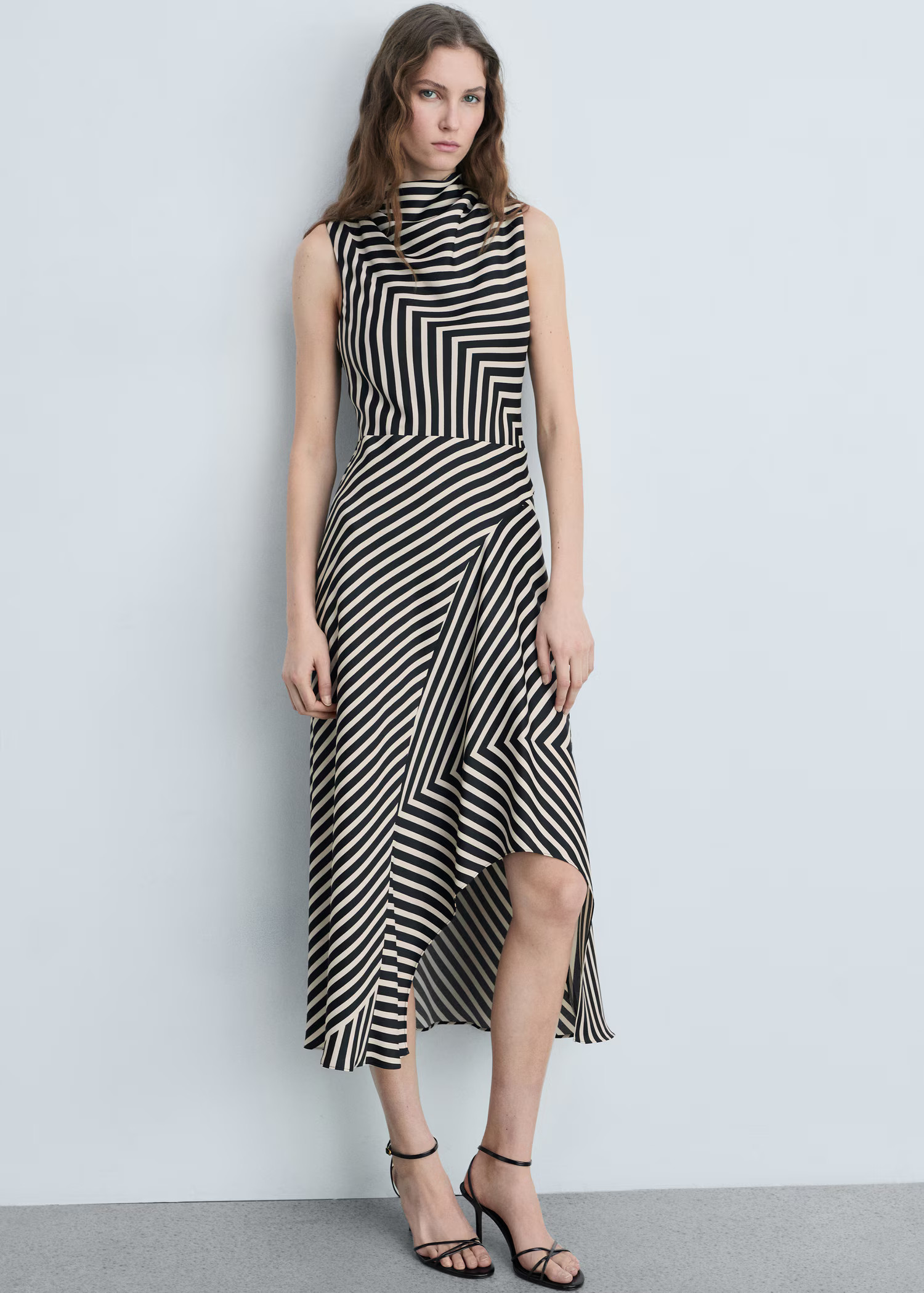 Striped draped asymmetrical dress - Women | MANGO USA | Mango (US/MX/AU)