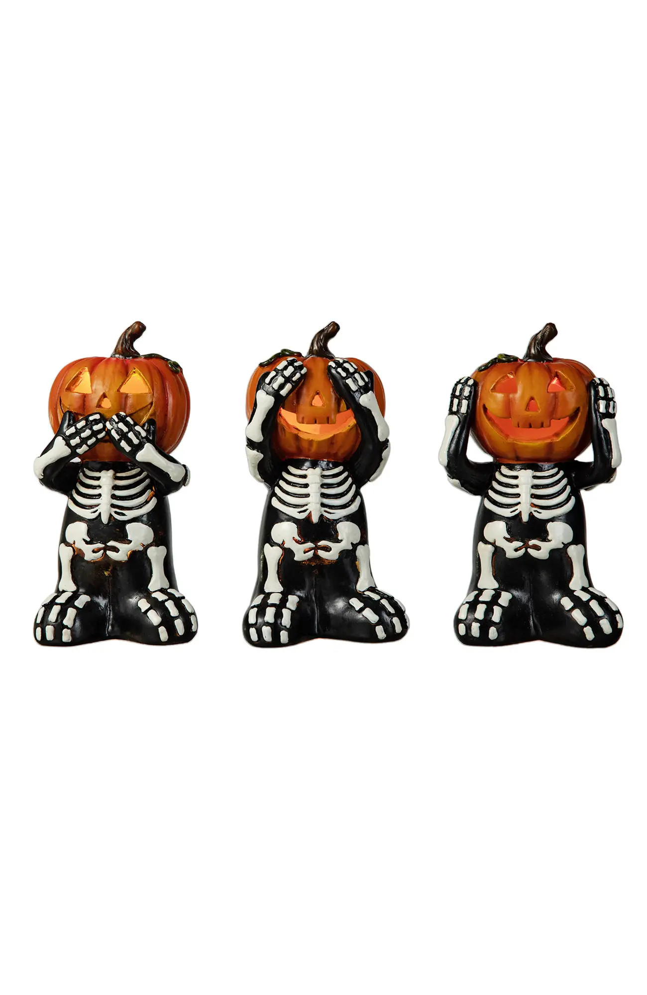 Glitzhome Set of 3 Halloween Resin Skeleton Pumpkin Table Decor in Black at Nordstrom, Size Medium | Nordstrom