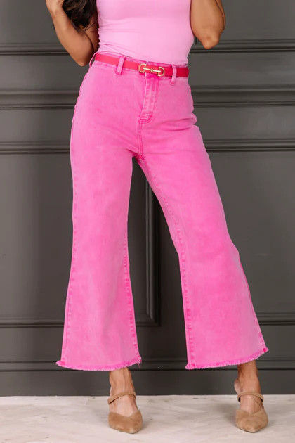 Monte High Waist Frayed Hem Hot Pink Jean | The Willow Tree