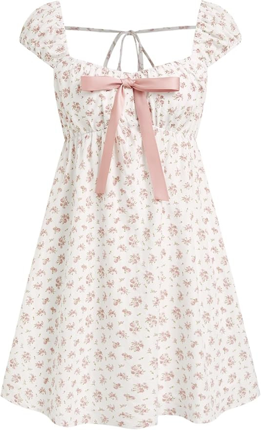 CIDER Women‘s Floral Square Neck Short Sleeve Mini Dress with Pockets Cute Babydoll Summer Outf... | Amazon (US)