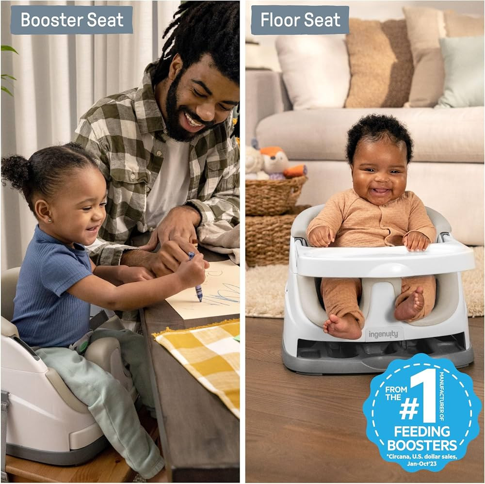 Ingenuity Baby Base 2-in-1 Booster Feeding and Floor Seat with Self-Storing Tray - Cashmere | Amazon (US)