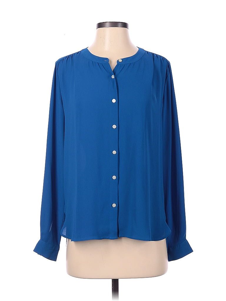 Ann Taylor LOFT 100% Polyester Blue Long Sleeve Blouse Size XS - 73% off | thredUP
