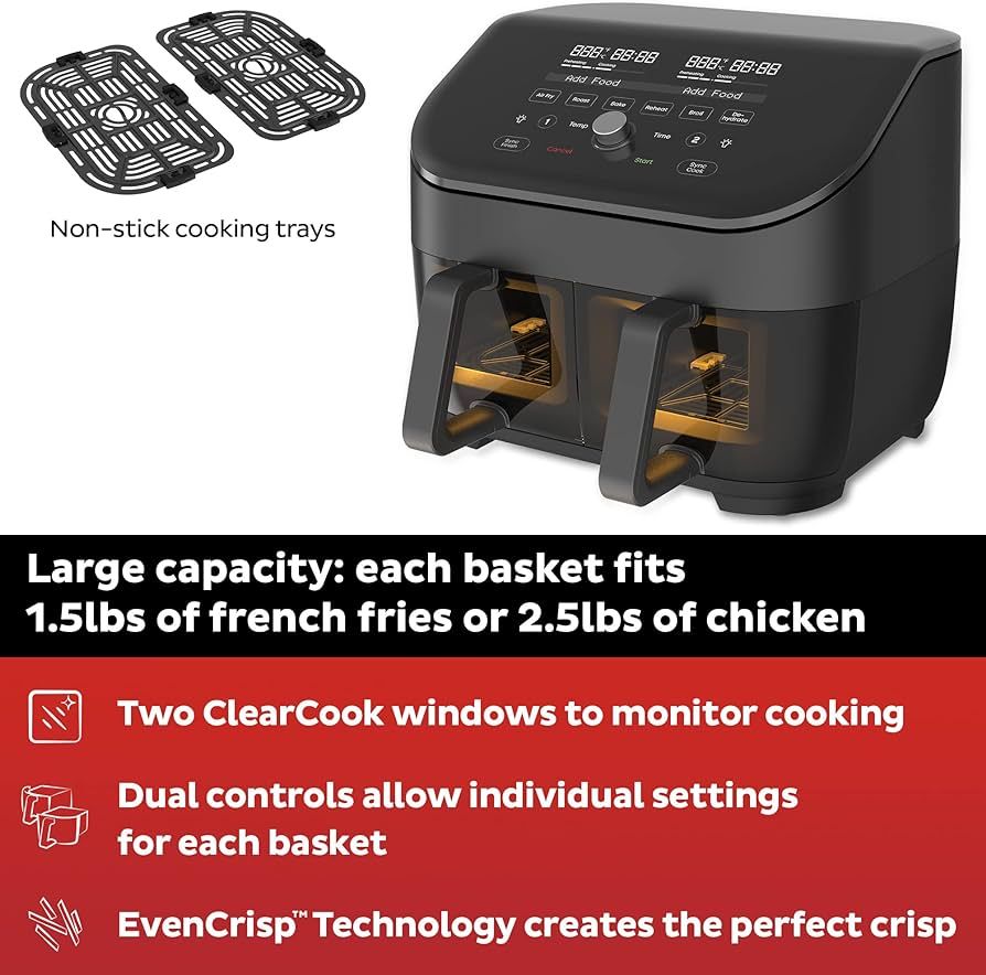 Instant Vortex Plus XL 8-quart Dual Basket Air Fryer Oven, From the Makers of Instant Pot, 2 Inde... | Amazon (US)