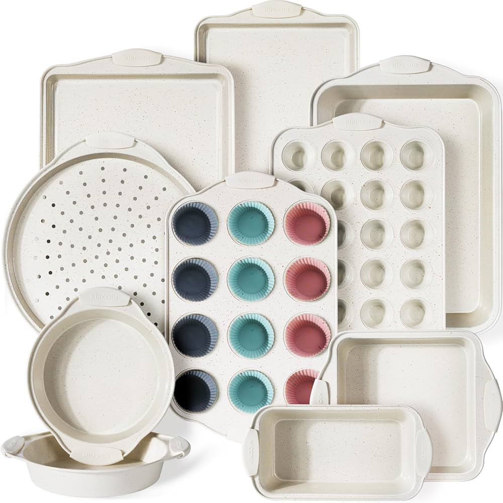 Kikcoin 22 PCS Nonstick Baking Pans Set, Stackable Bakeware Sets with Silicone Handles, 450°F Ov... | Amazon (US)