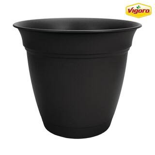 16 in. Mirabelle Large Black Plastic Planter (16 in. D x 14.5 in. H) with Drainage Hole and Attac... | The Home Depot