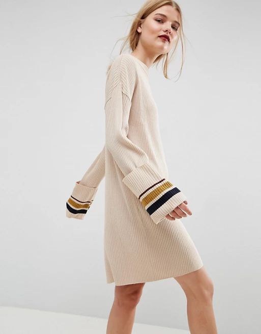ASOS Knitted Dress With Turn Up Cuffs And Tipping | ASOS US