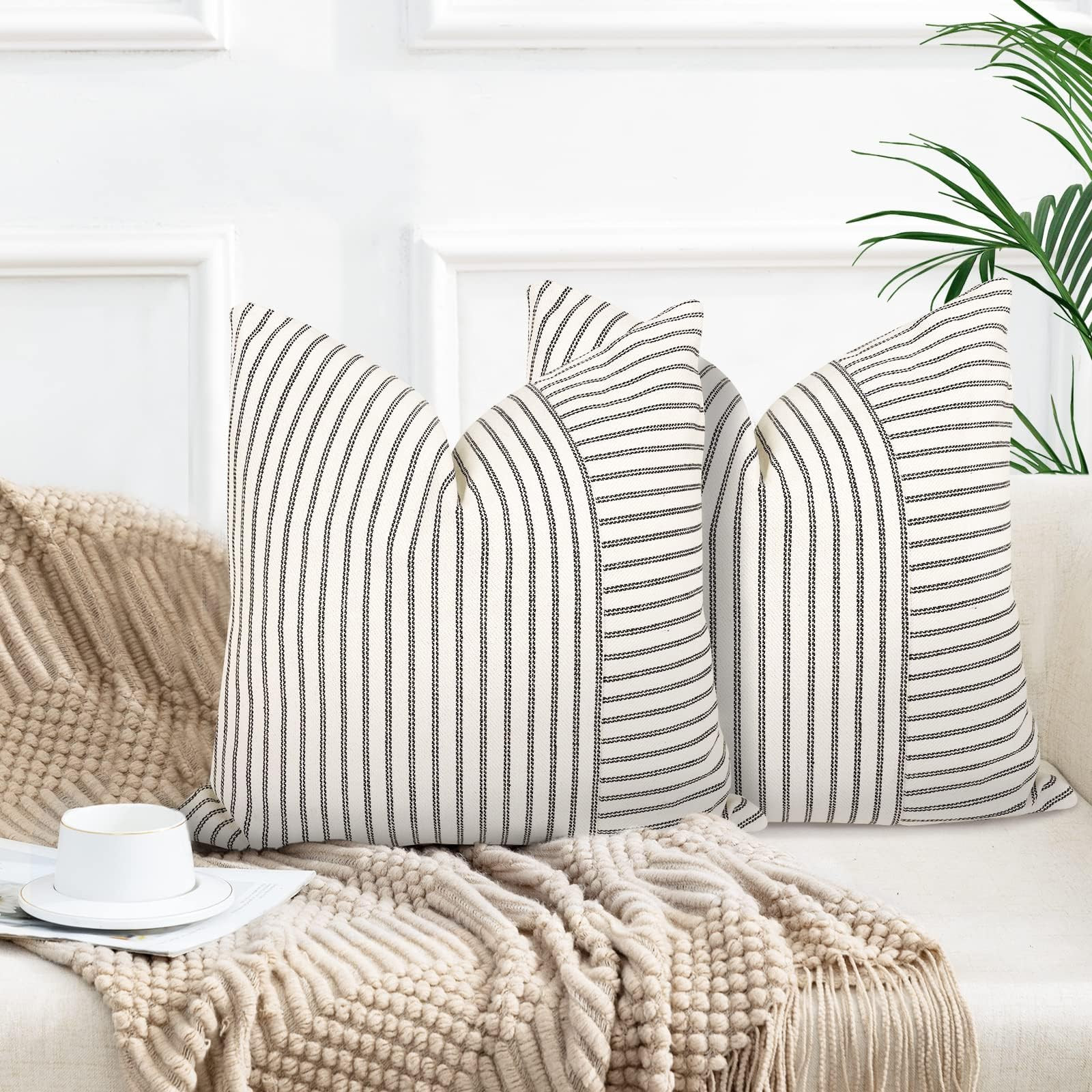Farmhouse Pillow Covers 26x26, Modern Accent Square Throw Pillow Covers Set of 2, Black and Beige... | Amazon (US)