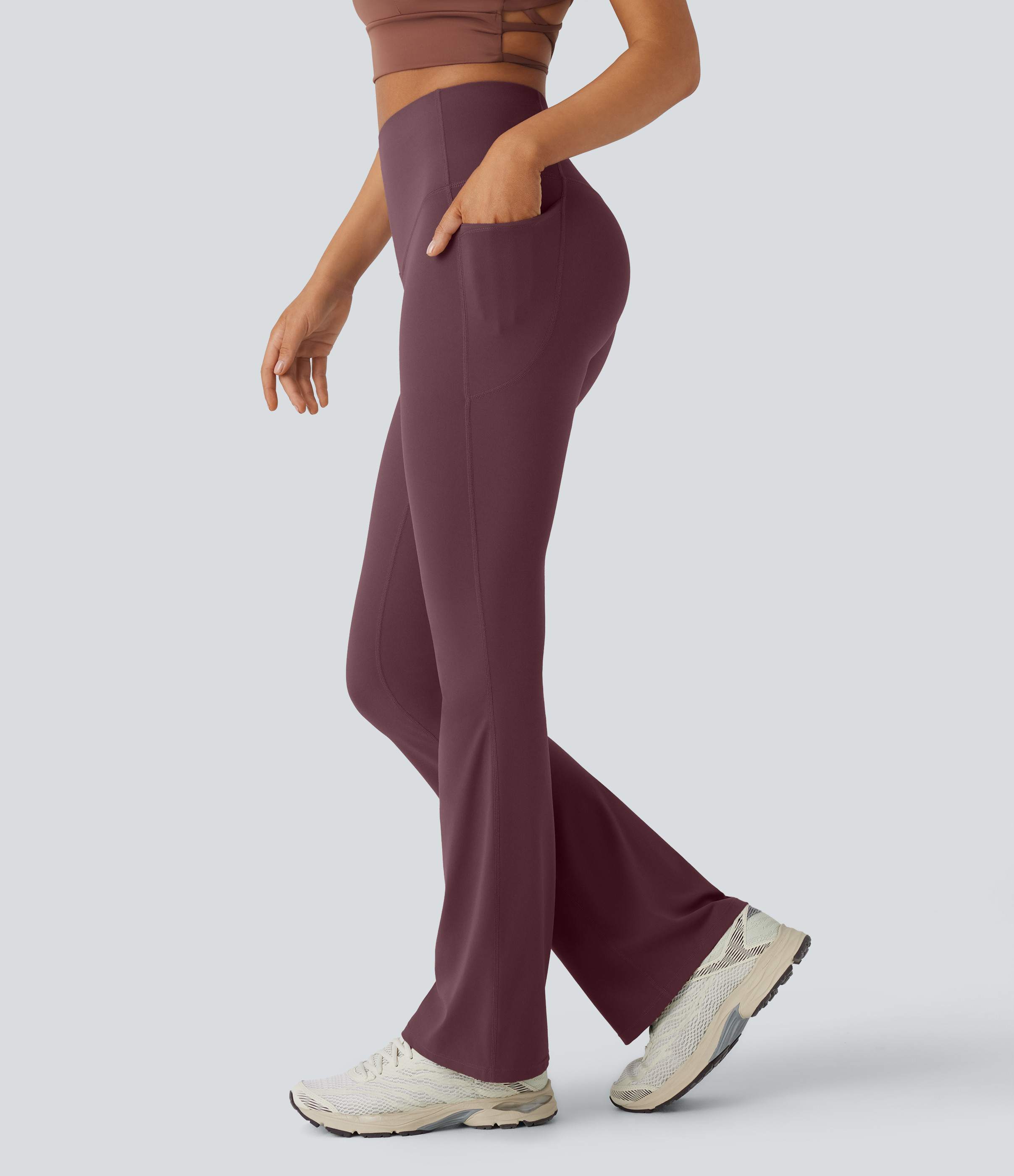 Halara Halara UltraSculpt™ SoCinched High Waisted Tummy Control Pocket Shaping Yoga Bootcut Leggings  - Evening Red - S(regular) gym leggings | HALARA