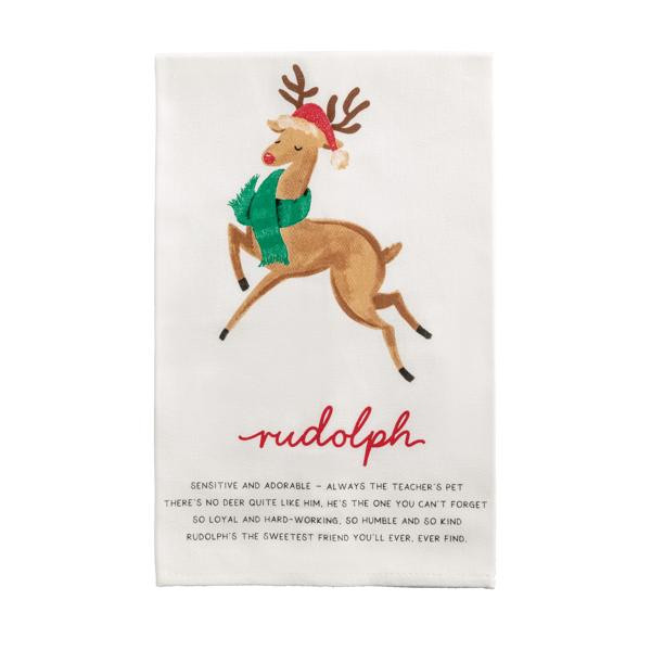 Mud Pie Rudolph Reindeer Poem Towel in White | 100% Cotton | Mud Pie