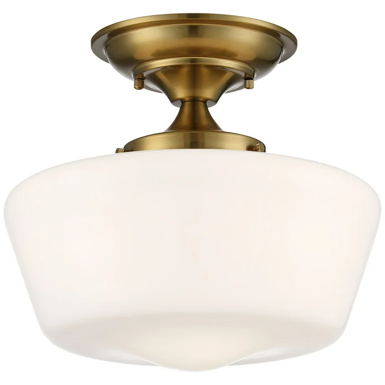 Regency Hill Schoolhouse Ceiling Light Semi Flush Mount Fixture Soft Gold 12" Wide Opal Glass for... | Walmart (US)