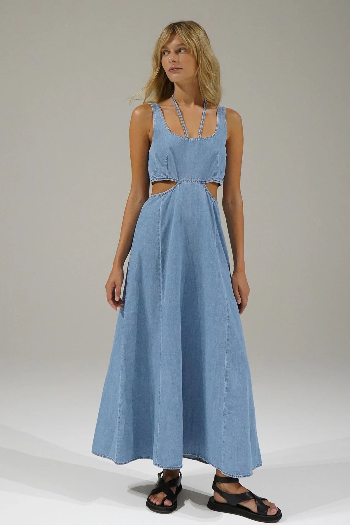 LNA Lorelei Chambray Dress in Faded Blue | LNA Clothing