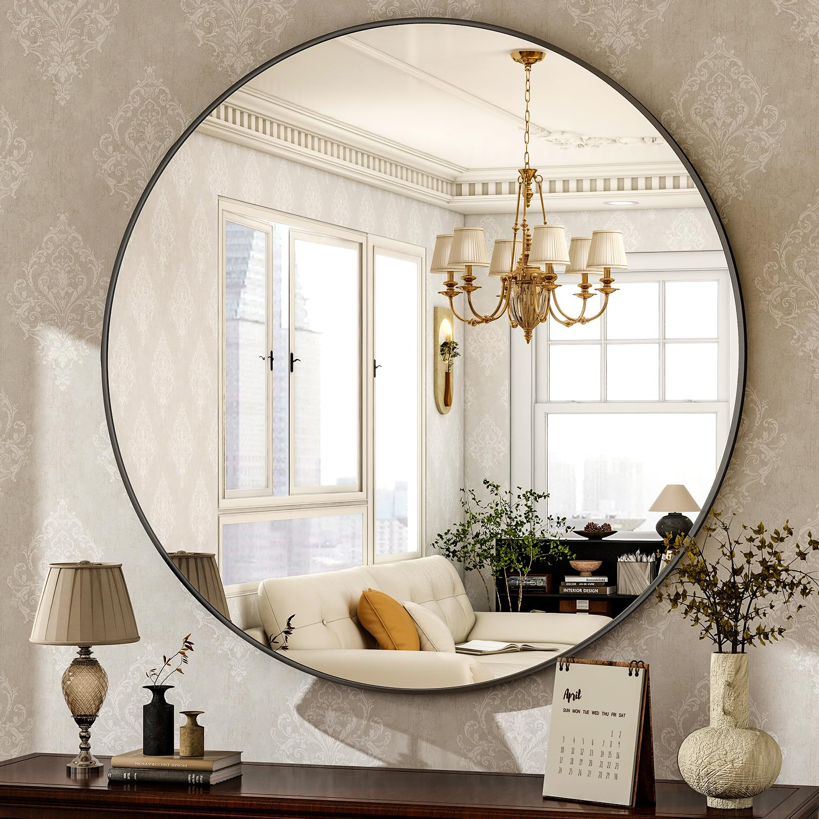 HARRITPURE Round Mirror 30 Black Wall Mounted Circle Mirrors Vanity Mirror with Brushed Aluminum ... | Amazon (US)