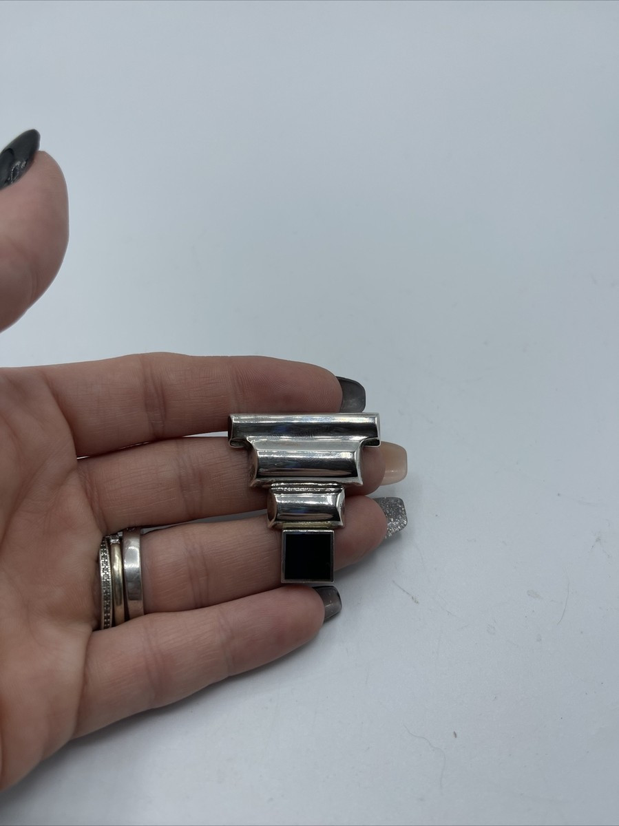 Vintage 925 Sterling Silver & Black Onyx Abstract Modernist Brooch Pin #251 | eBay US