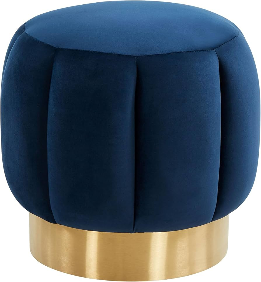 SAFAVIEH Couture Home Maxine Navy Velvet Channel Tufted Living Room Bedroom Vanity Foot Stool Rou... | Amazon (US)