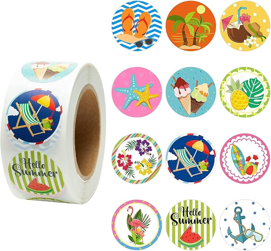 BeYumi 500Pcs Hello Summer Stickers for Kids Perforated Round Label Decals with Different Design ... | Amazon (US)
