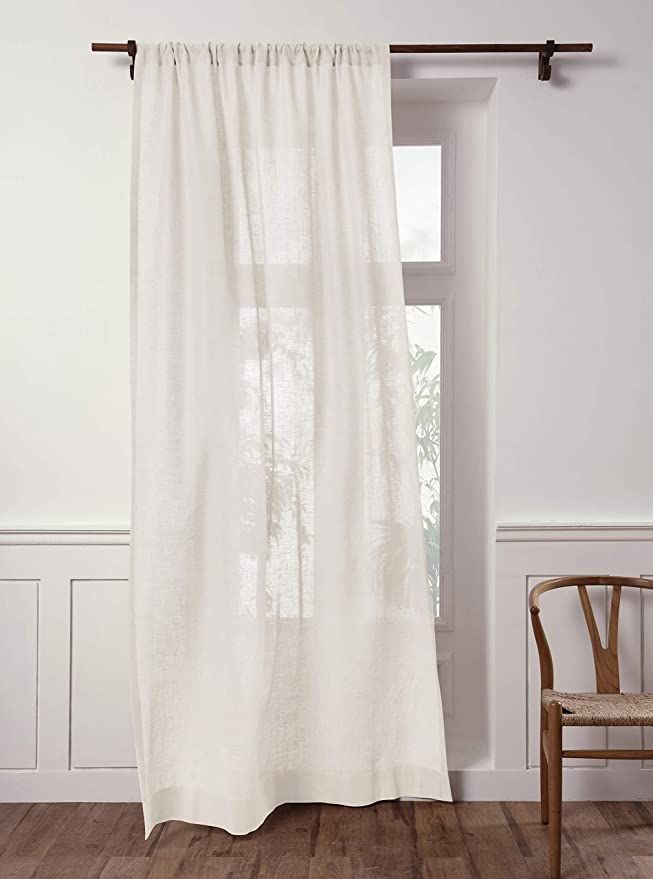 Solino Home Linen Sheer Curtain – 52 x 120 Inch Ivory Rod Pocket Window Panel, 100% Pure Natura... | Amazon (US)