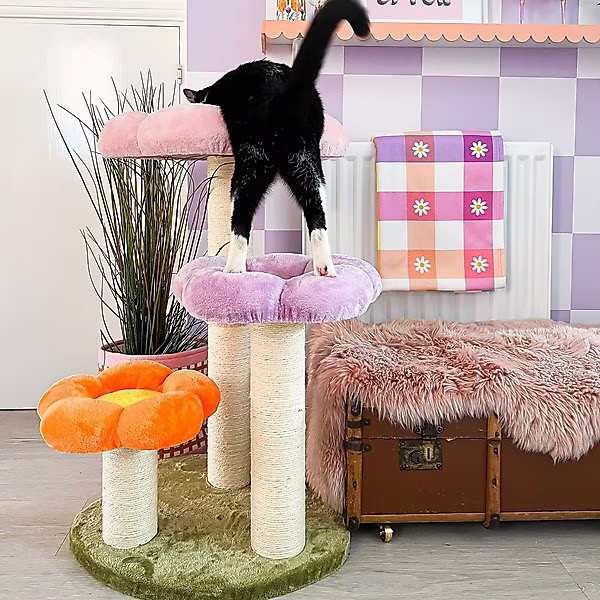 Happy & Polly Three Flower 35-in Plush Cat Tree, Large | Chewy.com