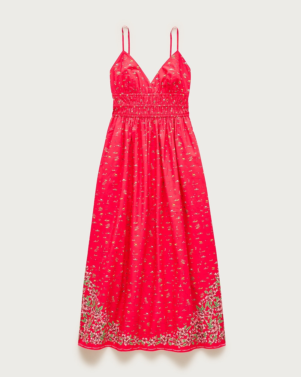 Smocked-waist V-neck dress in map print | J. Crew US