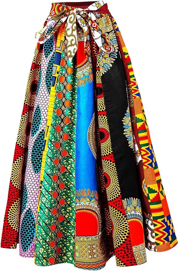 SHENBOLEN Women African Print Skirt Ankara Tradition Long Skirts One Szie | Amazon (US)