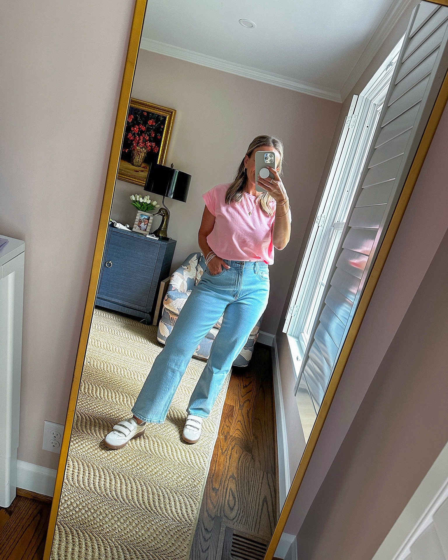 These are the high rise vintage straight jeans. These might be my favorites. I think I need the regular length so they are a little longer since they hit at an awkward length. The fit is perfect. Order your true size (this is not curve love). Size 27 SHORT on me. 

#LTKFindsUnder100 #LTKSaleAlert #LTKxAF