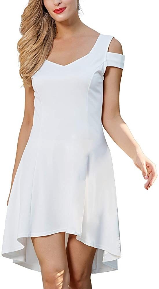 InsNova Women’s Cold Shoulder High Low Flared Little Cocktail Party Skater Dress,wedding guest dress | Amazon (US)