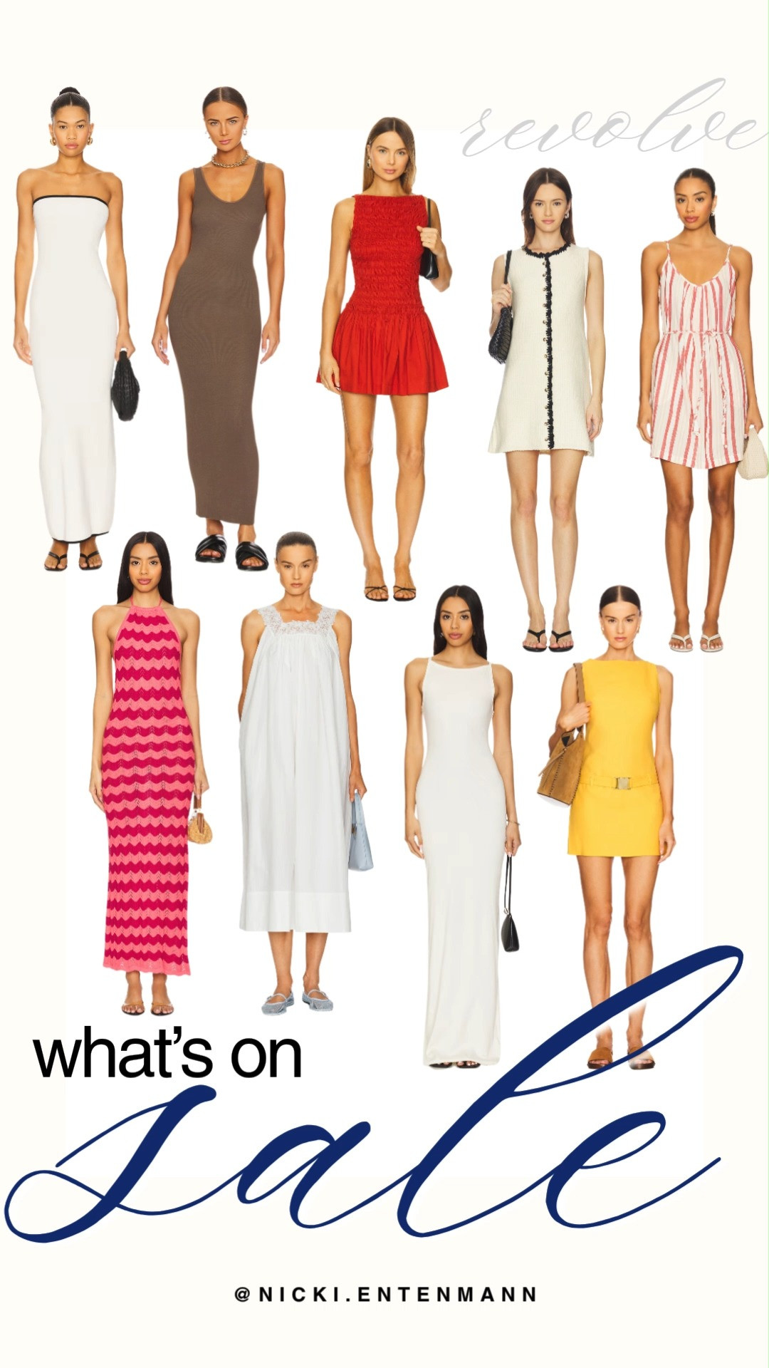 Score incredible deals on gorgeous Revolve dresses featured on sale. This stunning lineup showcases everything from elegant, figure-hugging maxi dresses to playful, breezy minidresses. Refresh your seasonal look with eye-catching styles like a vibrant red smocked dress, a bold pink chevron halter midi, a sunny yellow belted mini, and classic, chic white dresses with contrasting trims.#revolve #revolveme #salealert #revolvedresses #summerdresses #mididress #maxidress #dresssale #casualchic #shoppinghaul 

 #LTKSaleAlert #LTKTravel #LTKWedding