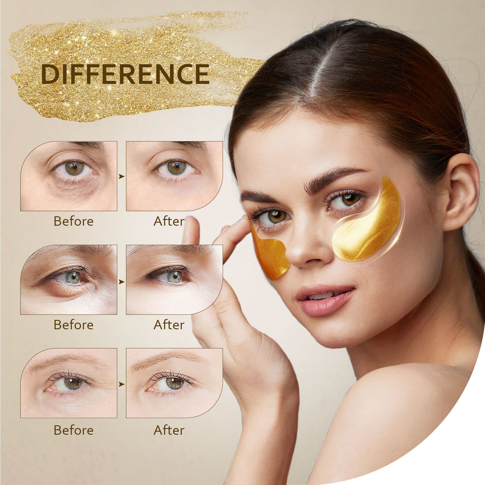 Under Eye Patches (30 Pairs), 24K Gold Under Eye Mask for Puffy Eyes, Dark Circles,Bags and Wrink... | Amazon (US)