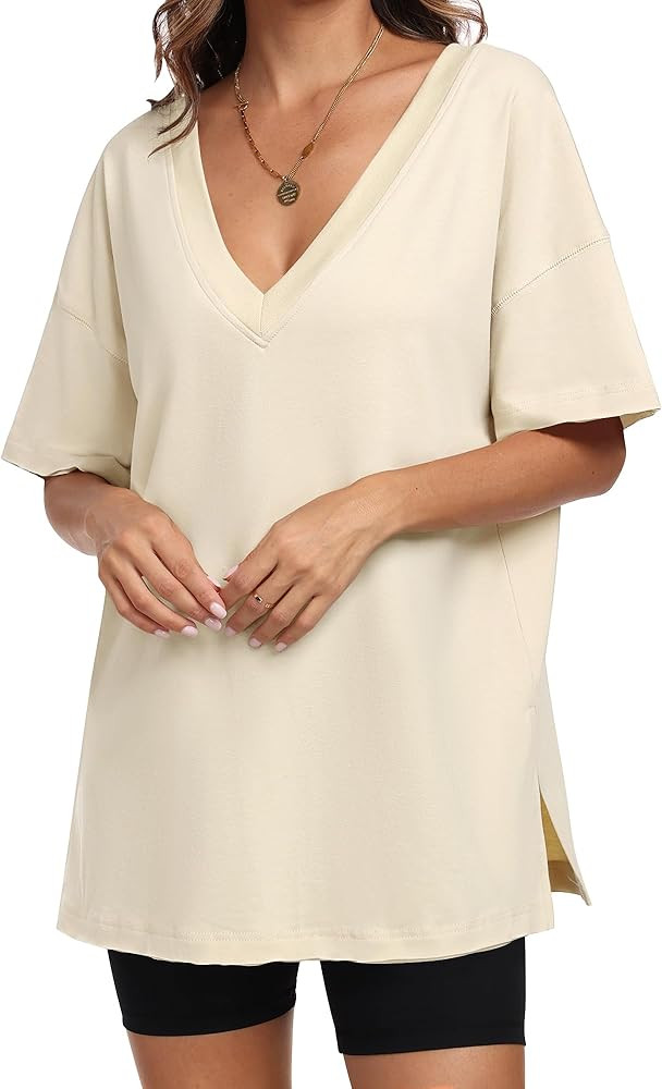 ANRABESS Women's Oversized T-Shirt Short Sleeve V Neck Loose Baggy Reversible Tops Casual Tee Shi... | Amazon (US)