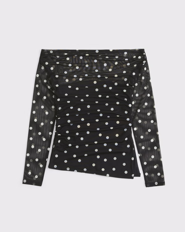 Off-The-Shoulder Draped Mesh Top | Abercrombie & Fitch (US)