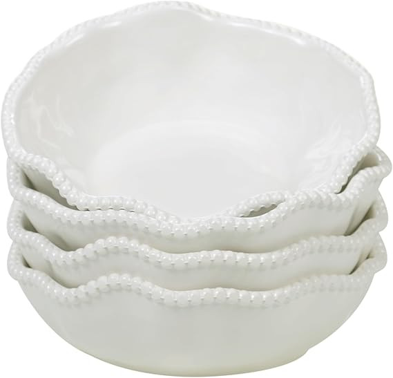 Perlette Cream Beaded All-Purpose Bowls – Set of 4, 7.5" x 2", 22 oz Elegant Melamine, Unbreaka... | Amazon (US)