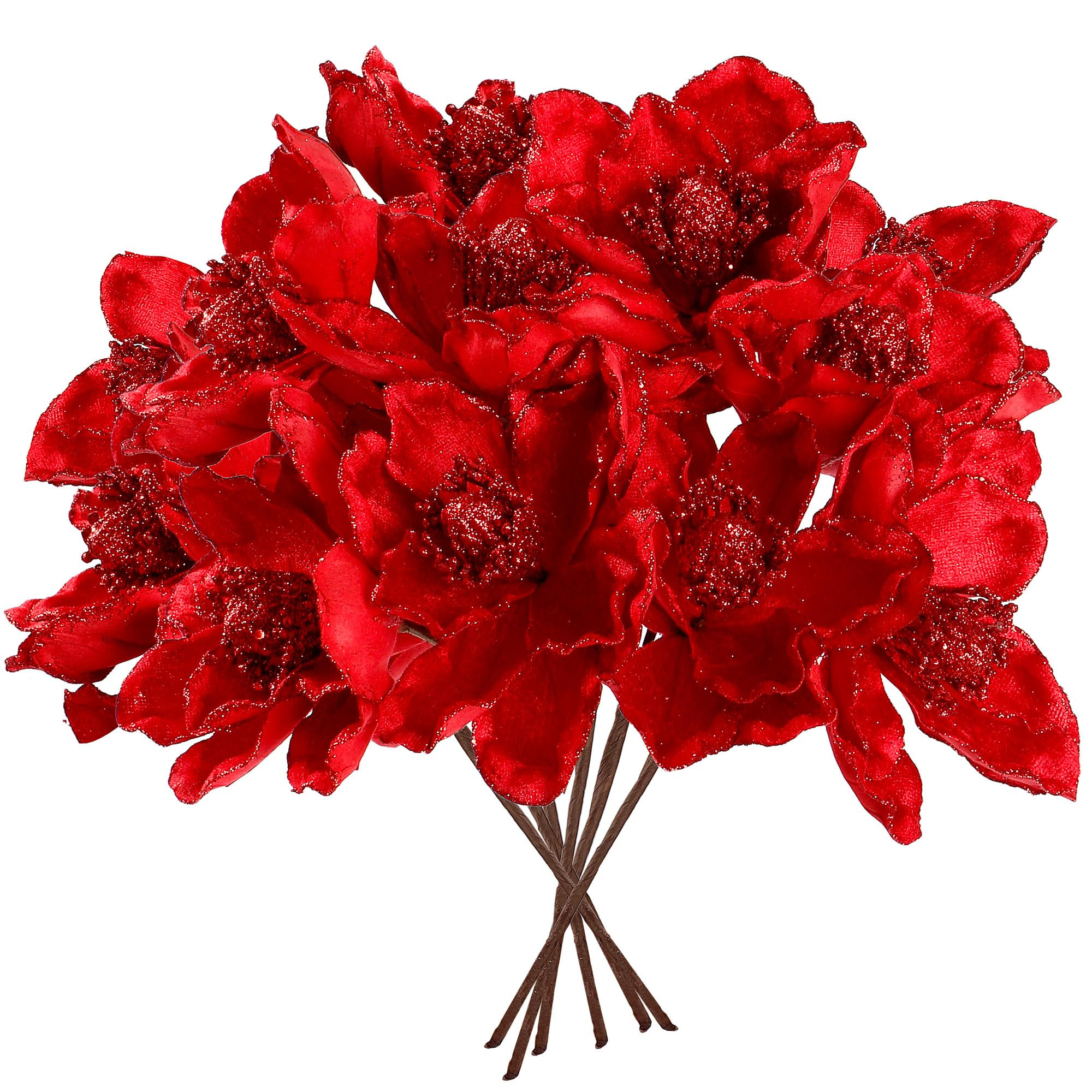 Sggvecsy 10Pcs Christmas Glitter Flowers Christmas Tree Ornaments Artificial Poinsettia Flower Ve... | Amazon (US)