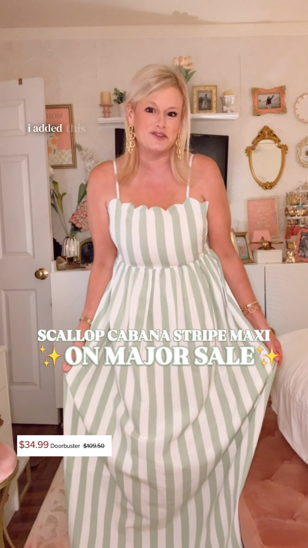 Belk summer dress | Crown & Ivy maxi dress | striped maxi dress | vacation dress | Palm Beach style

The cabana stripe and scallop combo at $35 is exactly why the Belk sale section is dangerous.

This Crown & Ivy maxi has that vintage Palm Beach resort feel: green and white cabana stripes, square neckline, sleeveless silhouette, scalloped bodice, scalloped hem, full maxi length, lined body, and 100% cotton fabric that makes sense for summer heat.

I’m in a medium.

The green stripe feels fresh, preppy, coastal, and expensive in that old resort postcard way. Add the scallop trim and it turns into the kind of summer dress that looks far more special than a $35 doorbuster.

This is the dress for vacation dinners, beach trips, resort lunches, poolside brunch, lake weekends, patio dinners, coastal shopping days, church, casual summer events, girls trips, Fourth of July weekend, and every warm weather plan for your summer. 

Wear it with gold sandals, raffia slides, pearl earrings, white sandals, a woven bag, a straw tote, or a cardigan over your shoulders.

Belk summer dress, Belk dress, Crown and Ivy dress, Crown & Ivy dress, striped maxi dress, green striped dress, cabana stripe dress, scallop maxi dress, scalloped dress, cotton maxi dress, 100 cotton dress, lined dress, square neck dress, sleeveless maxi dress, summer dress, summer dresses women, summer outfit, vacation dress, vacation outfit, beach vacation outfit, resort dress, resort wear, Palm Beach style, preppy summer dress, coastal style, Fourth of July outfit, designer look for less

#LTKFindsUnder50 #CabanaStripes #ResortStyle #LillyPulitzer #VacationOutfit #SummerDress #SummerOutfit #PreppyStyle #LookForLess

#LTKSaleAlert #LTKTravel #LTKSeasonal